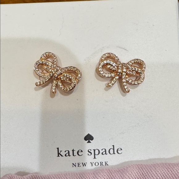 kate spade Jewelry - Kate Spade Sparkling Rose Gold Double Bow Earrings